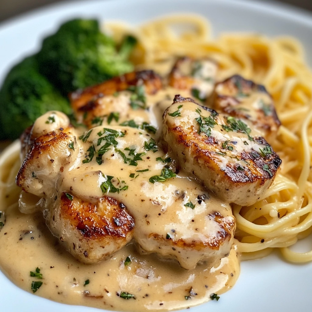 Creamy Chicken Alfredo with jarred Alfredo sauce, fresh herbs, and Parmesan cheese