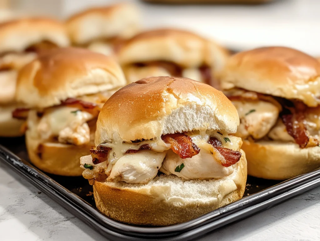 Delicious homemade chicken sliders served with fresh toppings and a side of crispy fries