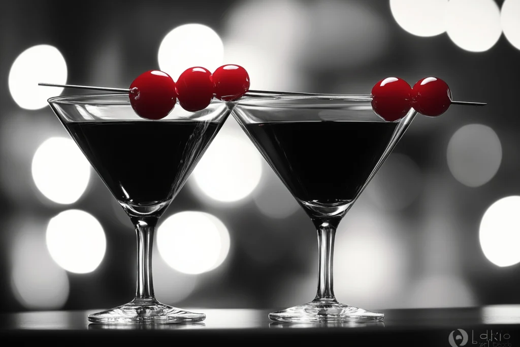 Classic Black Manhattan cocktail served in a coupe glass with an orange twist garnish