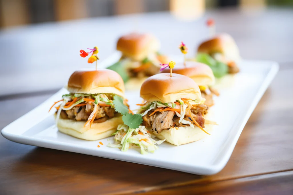 Delicious homemade chicken sliders served with fresh toppings and a side of crispy fries