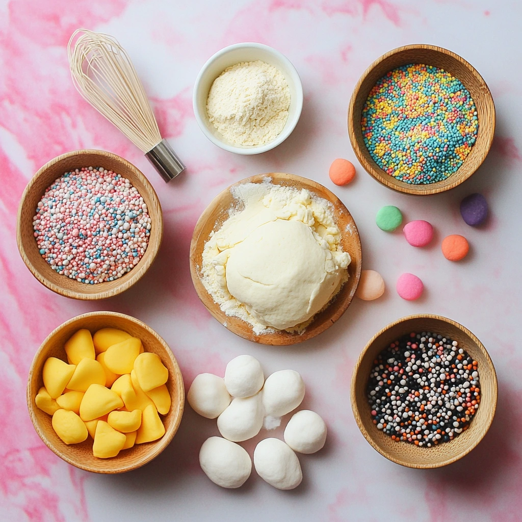 Colorful homemade playdough balls made without cream of tartar, with children's hands playing in the background.