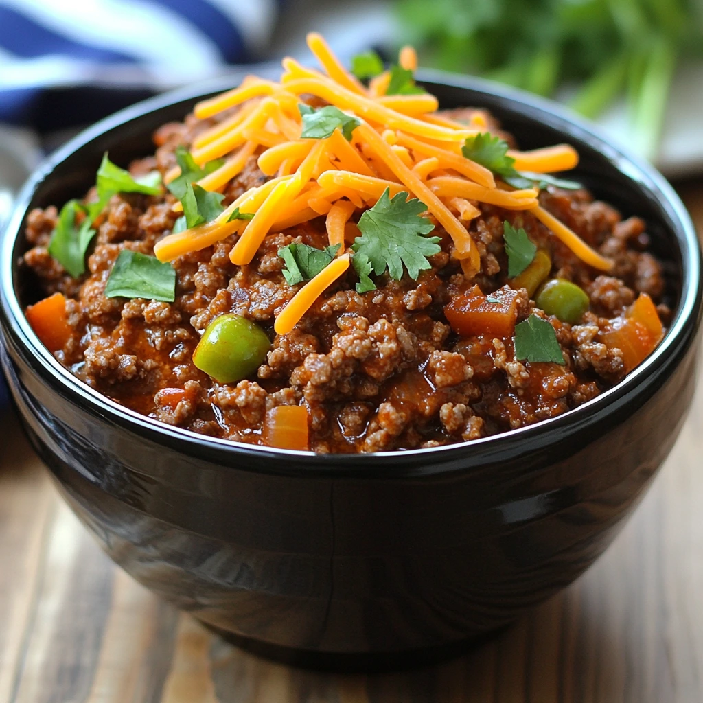 A delicious crock pot meal with ground beef, vegetables, and spices simmering inside.