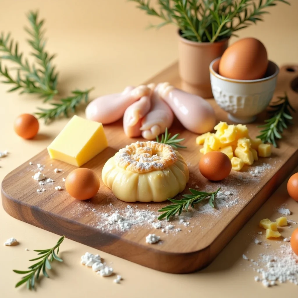Homemade chicken and pastry dish served in a bowl with thick, flat noodles and tender chicken in a creamy broth
