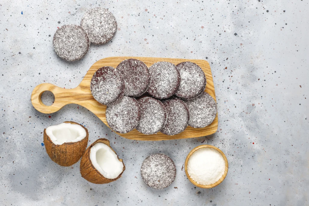 Freshly baked coconut pecan cookies on a plate, showcasing their golden edges and chewy texture.