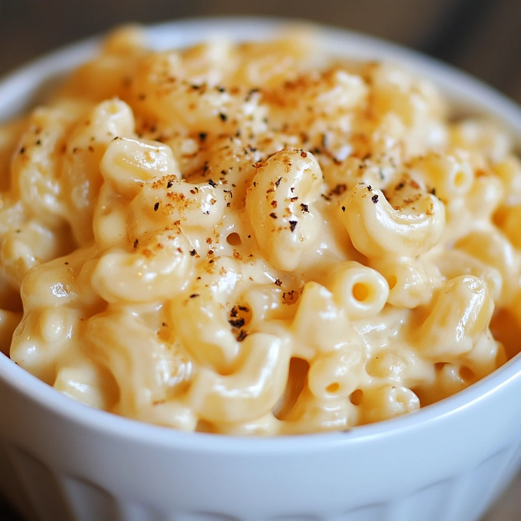 Creamy Cracker Barrel-style mac and cheese served in a white bowl