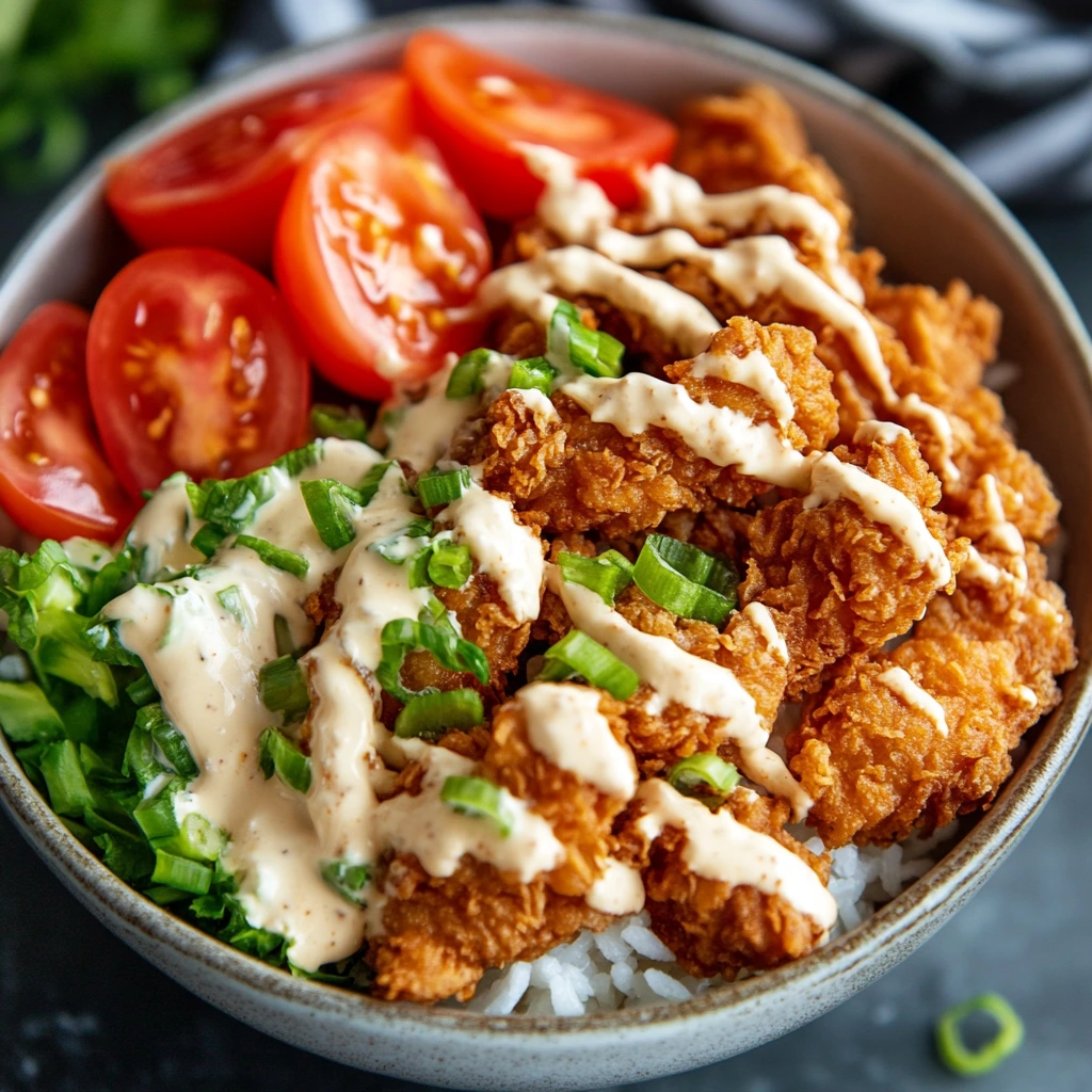 Easy homemade KFC Famous Bowl with mashed potatoes, crispy chicken, corn, gravy, and shredded cheese.