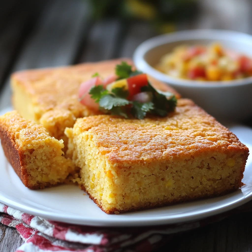 This image showcases a delicious slice of homemade Jiffy Mexican cornbread, made with a Jiffy mix base and packed with shredded cheese, chopped jalapeños, and optional creamed corn. Perfect as a side dish for chili, barbecue, or any Tex-Mex meal, this easy recipe brings comfort food with a spicy kick to your table.
