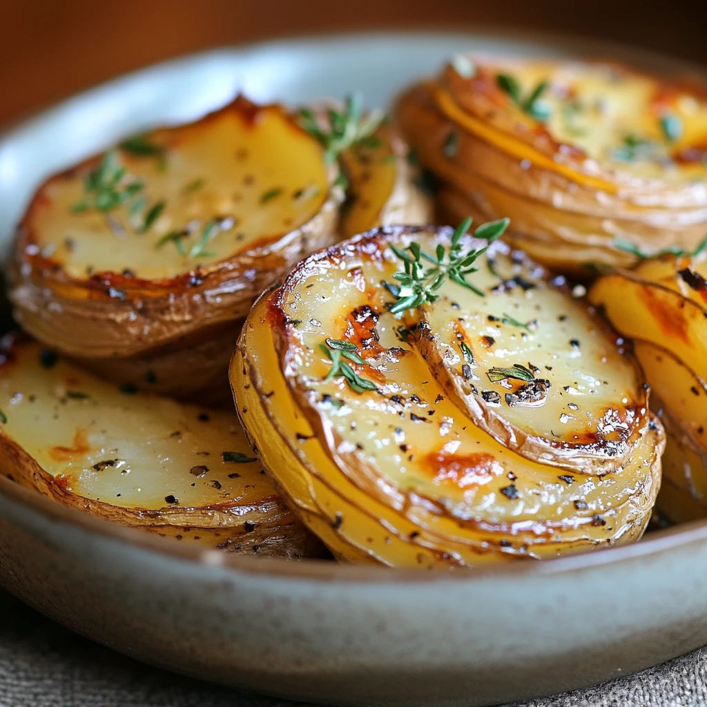 Roasted Little Potato Company potatoes with herbs and garlic on a baking sheet