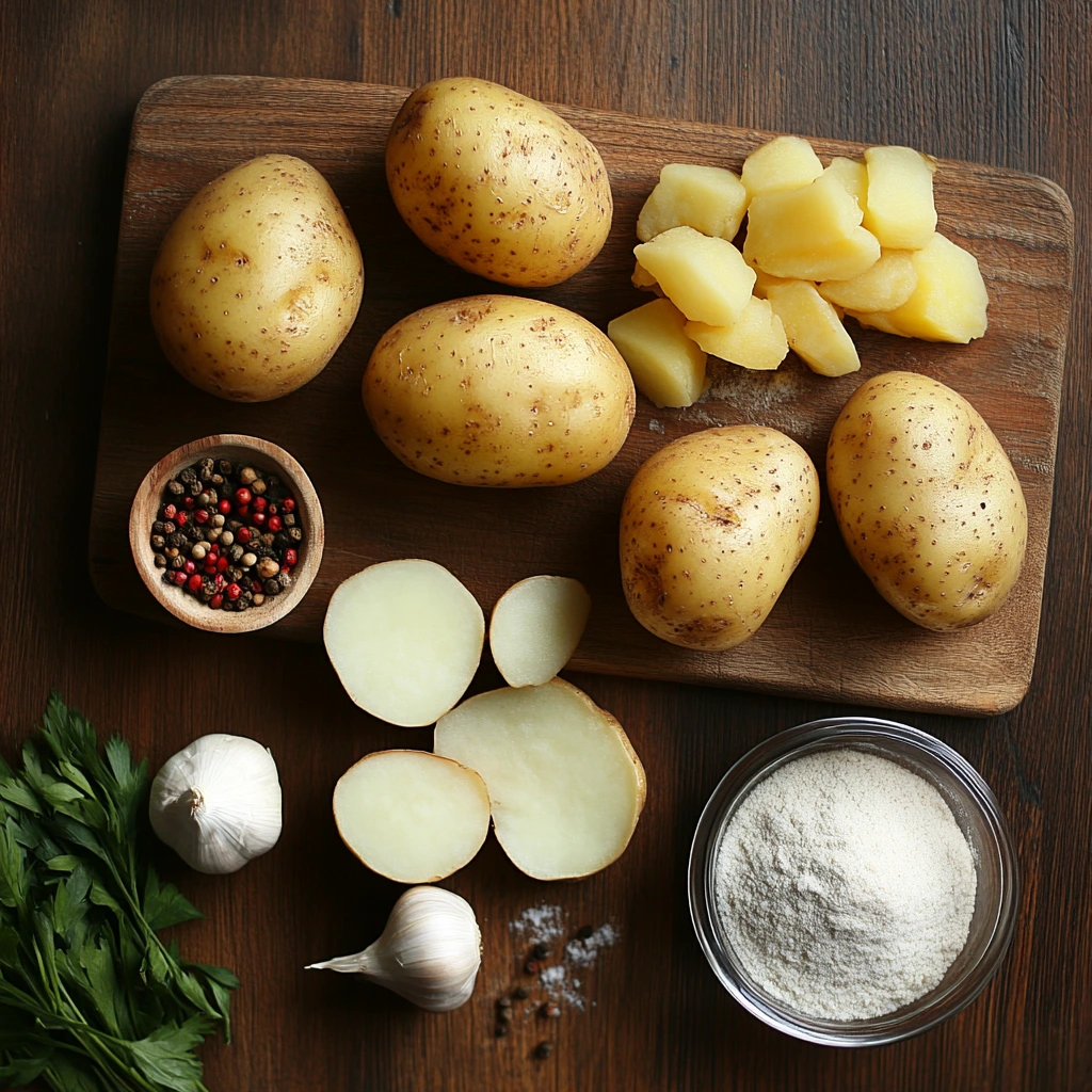 Hearty stewed potatoes simmered with garlic, herbs, and olive oil in a rustic ceramic bowl