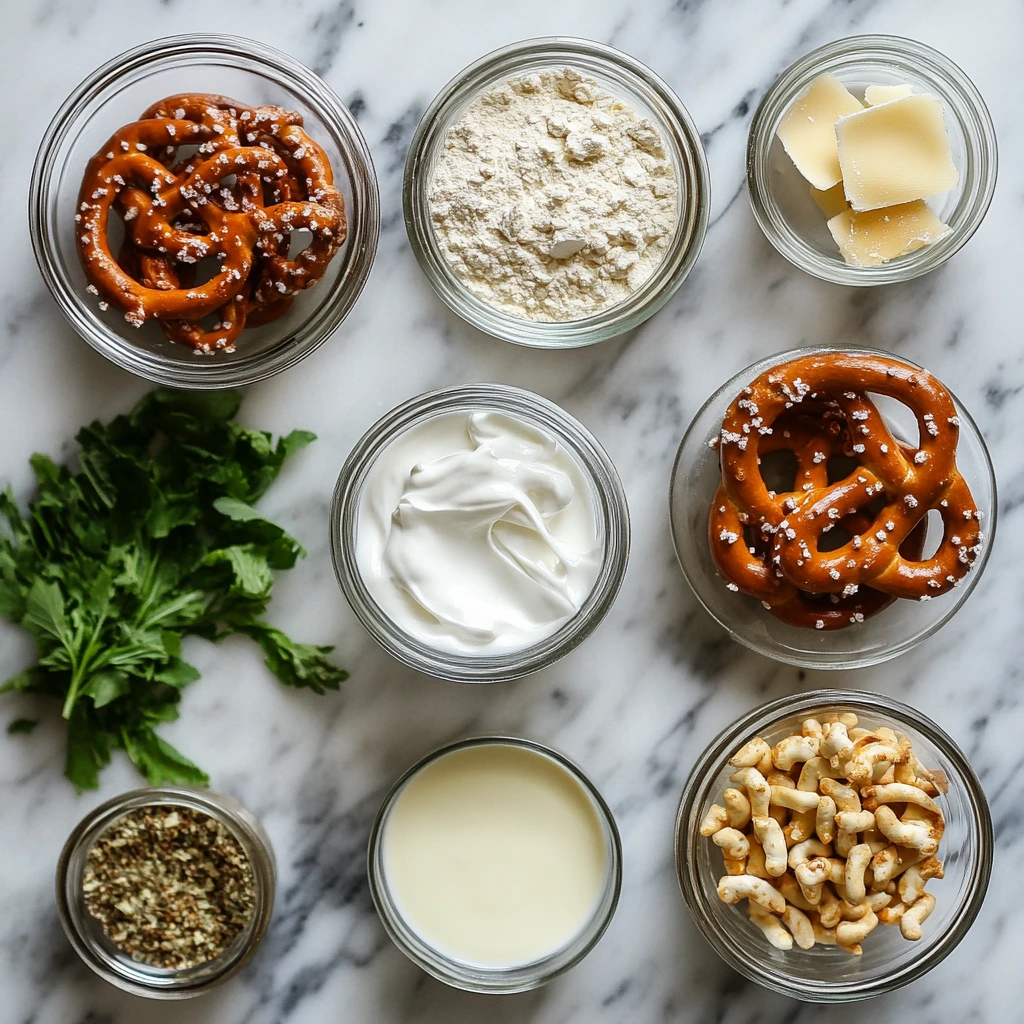 Golden brown crunchy ranch pretzels seasoned with herbs and spices in a serving bowl