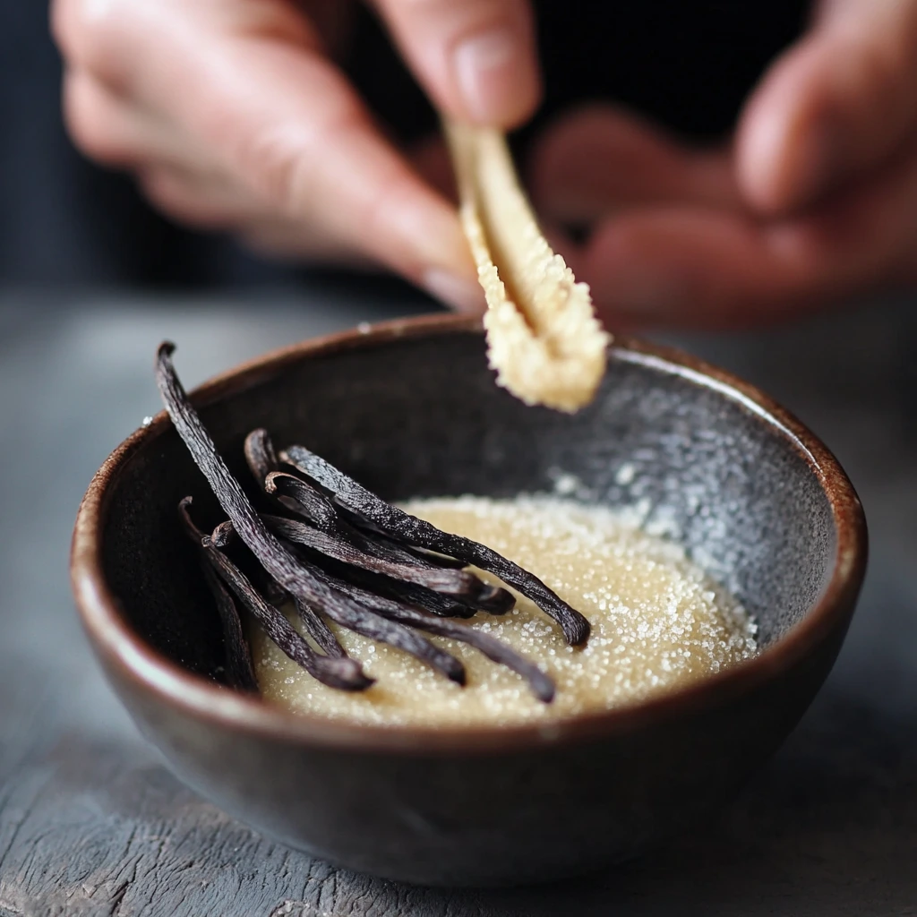 Homemade easy vanilla bean paste in a glass jar with fresh vanilla pods on the side