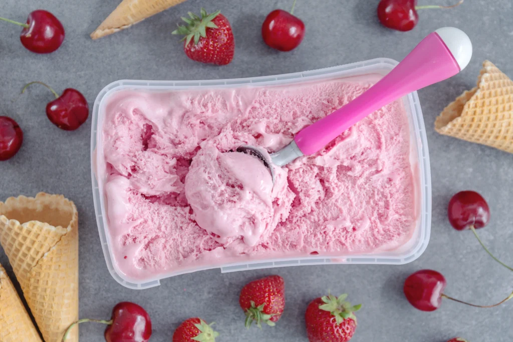 Homemade  ice cream being churned in an electric ice cream maker