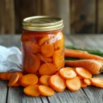 Homemade canned carrots in glass jars, ready for storage