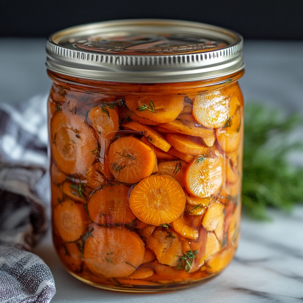 Homemade canned carrots in glass jars, ready for storage