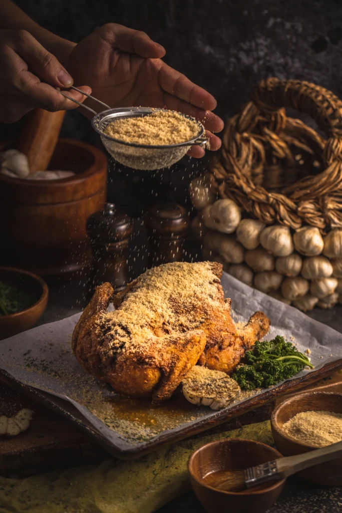 Golden, crispy Ritz cracker chicken baked to perfection and garnished with herbs.