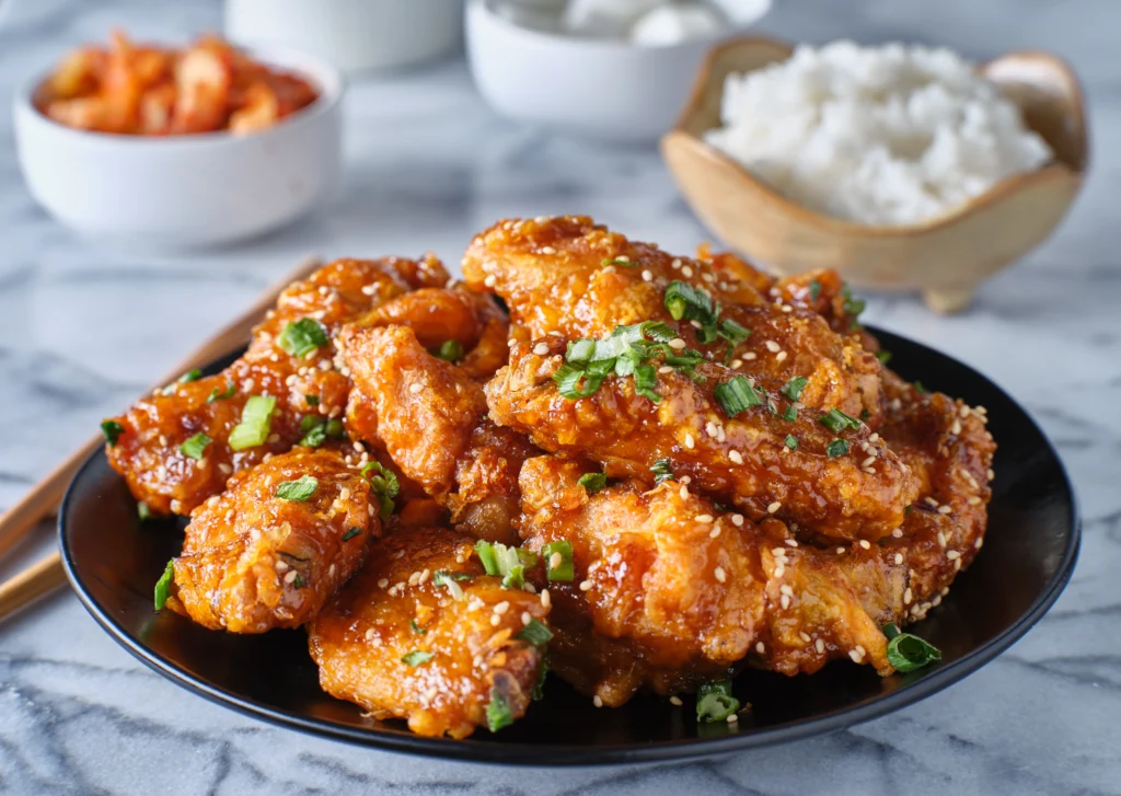 Bang Bang Shrimp
Crispy, golden-brown shrimp coated in a creamy orange sauce, garnished with finely chopped green onions, in a white bowl with an air fryer visible in the background