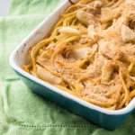 Baked Cream Cheese Spaghetti Casserole fresh from the oven