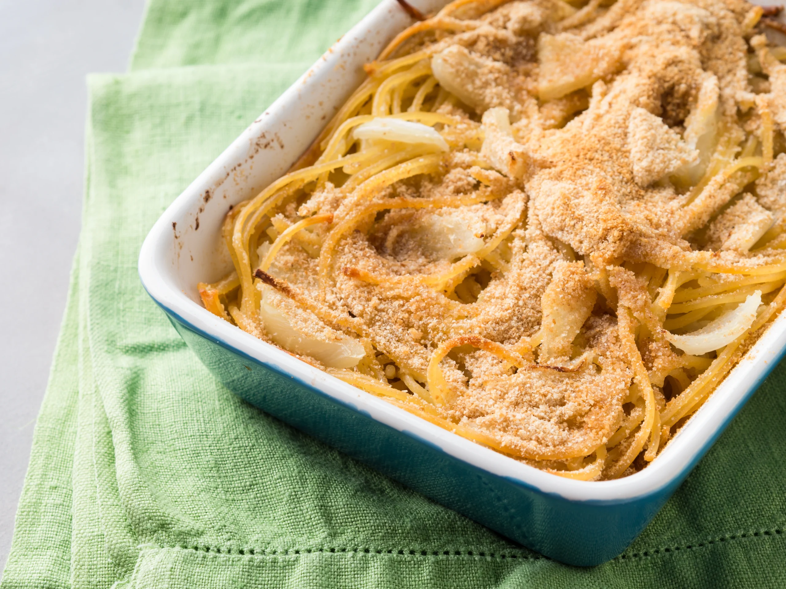 Baked Cream Cheese Spaghetti Casserole fresh from the oven