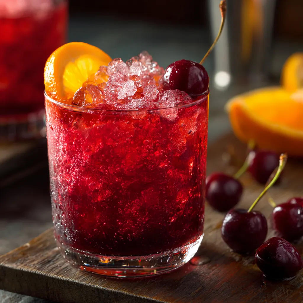 Refreshing Transfusion cocktail with vodka, grape juice, and ginger ale served with ice and lime wedge