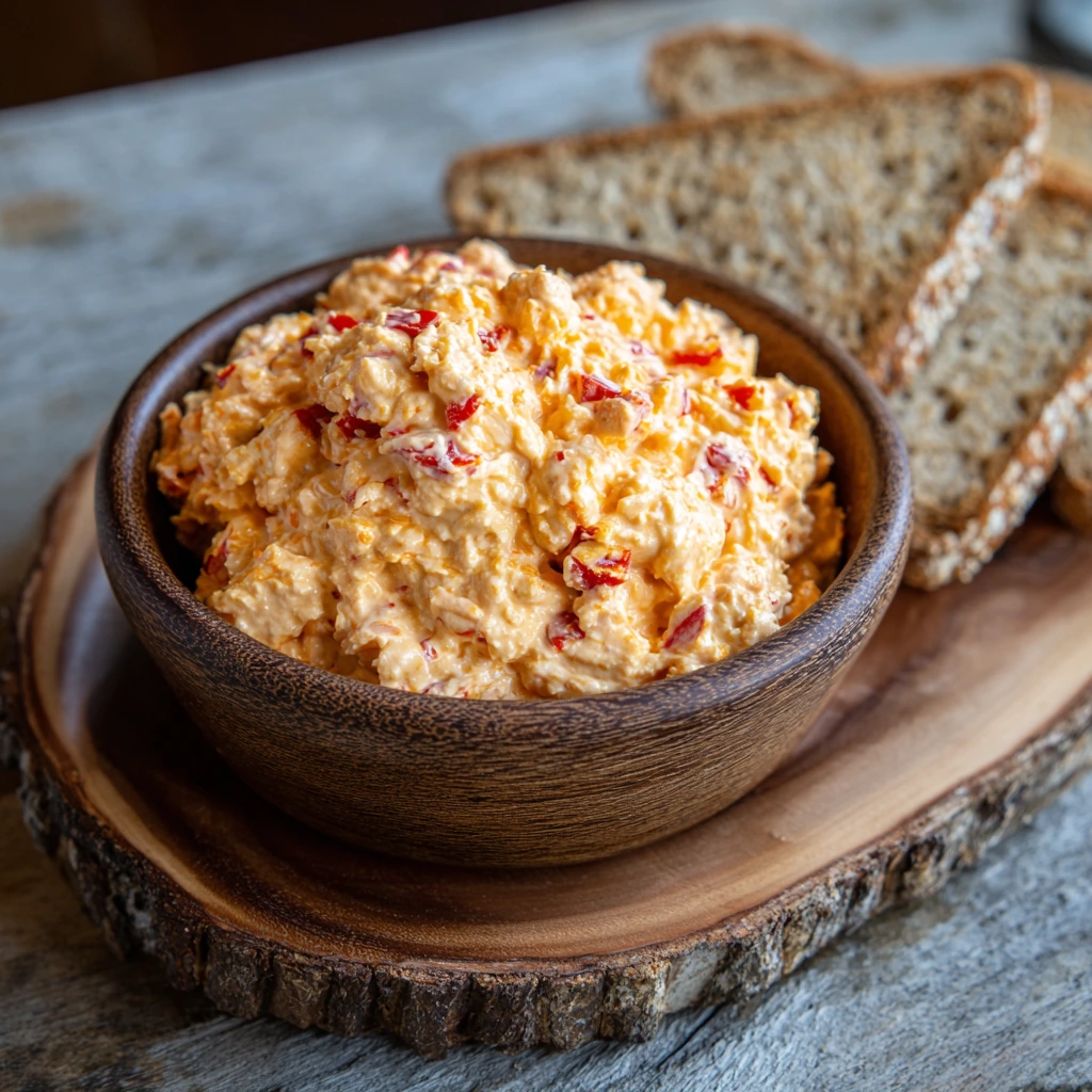 Homemade pimento cheese spread with crackers