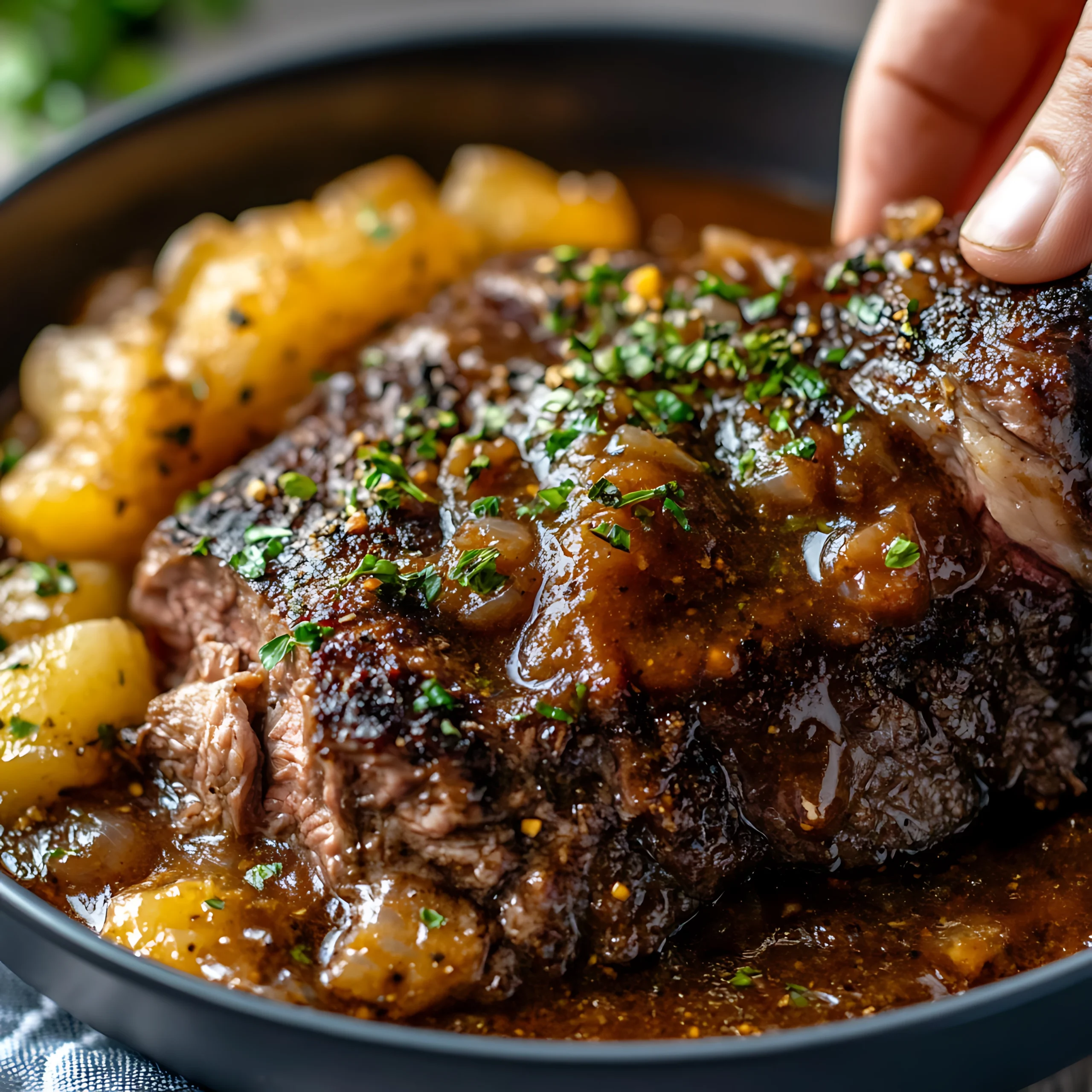 A bowl of Filipino Beef Caldereta with tender beef, vegetables, and rich tomato sauce, served with steamed rice