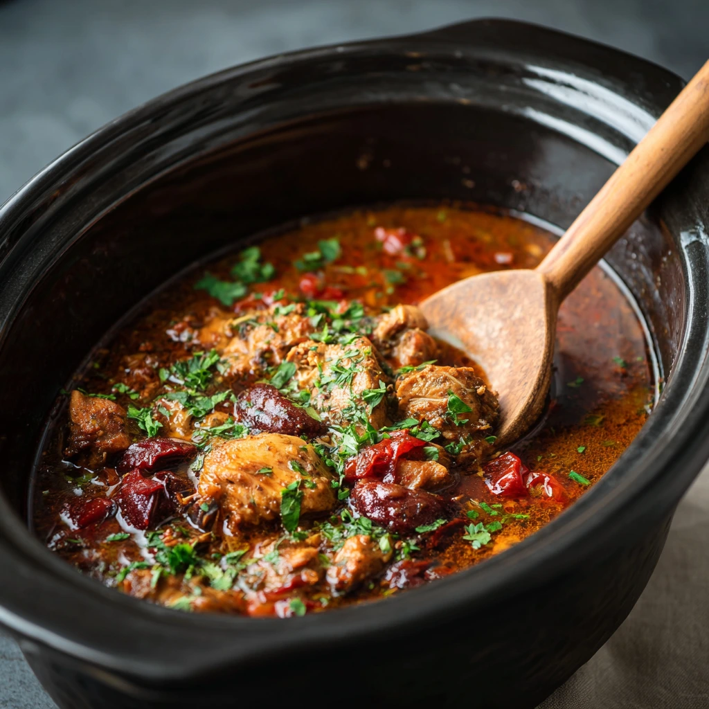 Low-carb keto slow cooker recipe with healthy vegetables and tender meat in a crockpot.