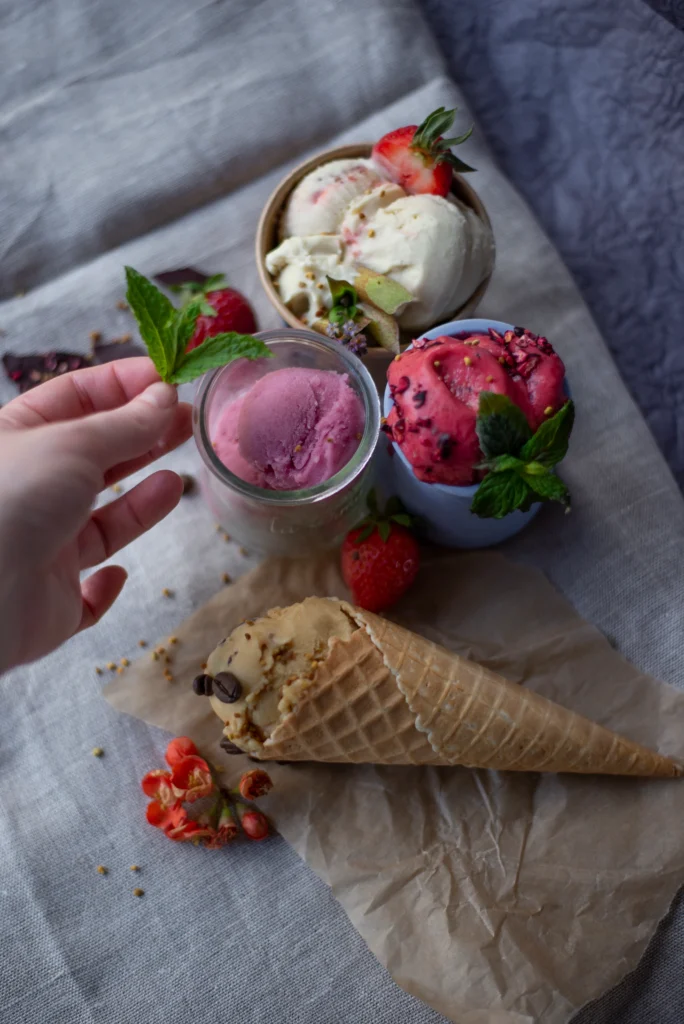Delicious homemade ice cream with fresh ingredients and vibrant toppings, perfect for a summer treat.
