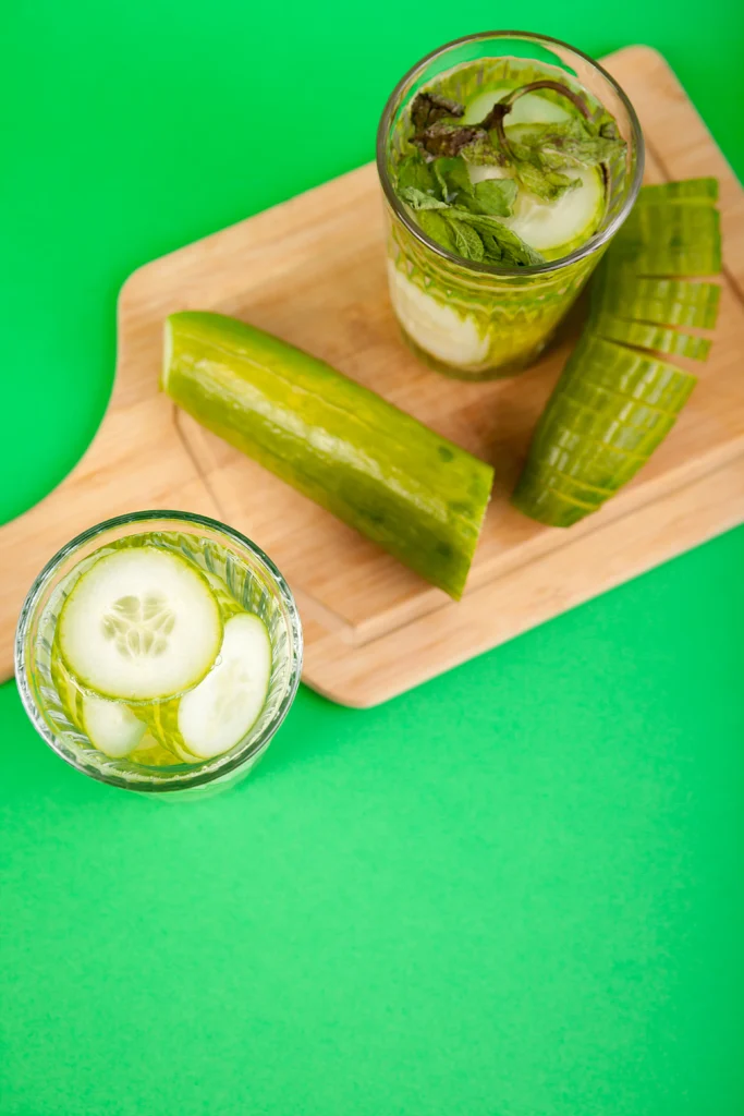 Cucumber martini cocktail with fresh cucumber slices and lemon garnish in a martini glass