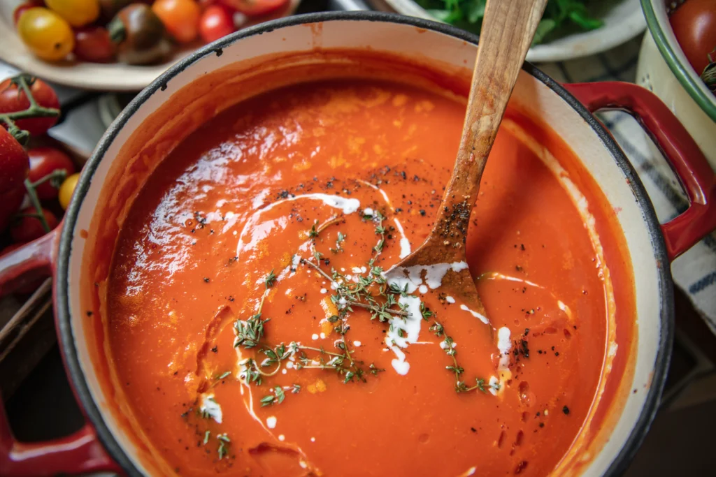 A hearty vegetarian crockpot meal with fresh vegetables, beans, and herbs simmering in a slow cooker.