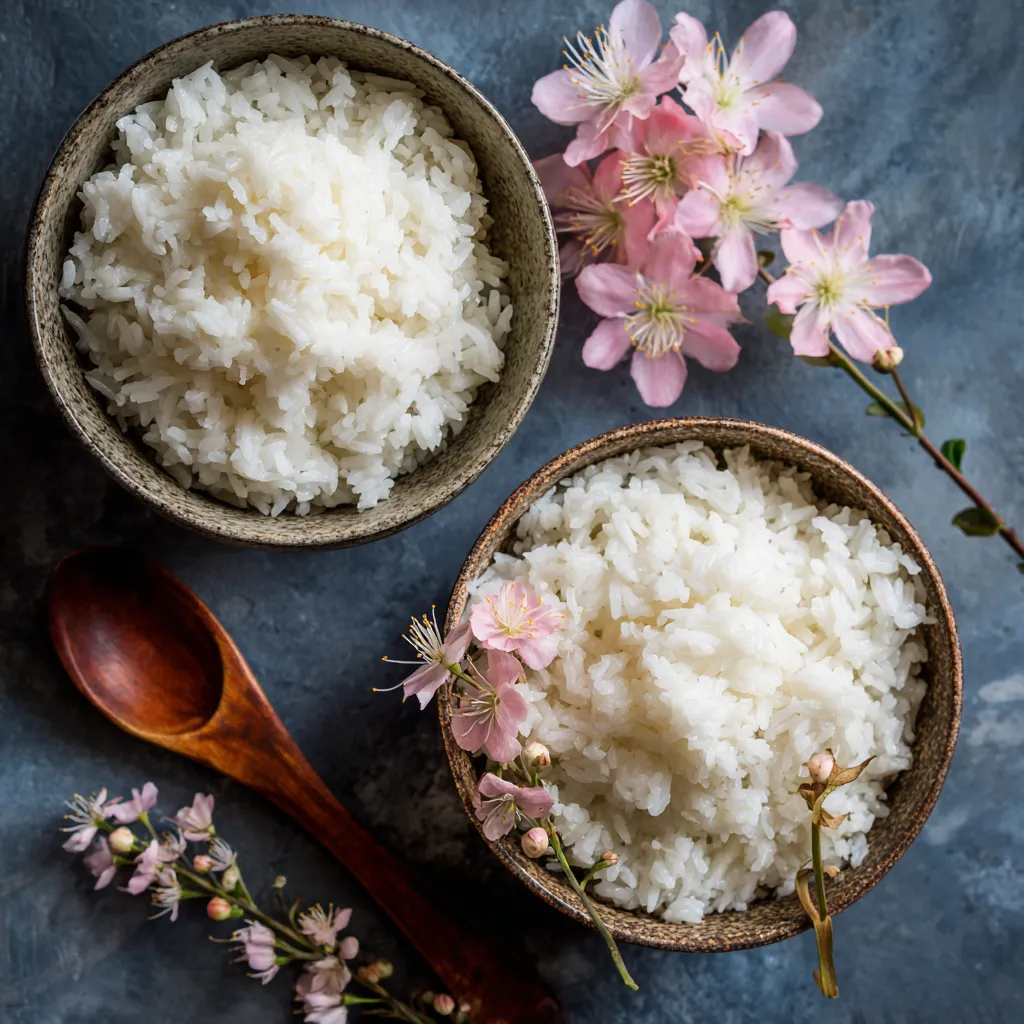 Fluffy jasmine rice served in a white bowl with steam rising, showing perfect soft grains.