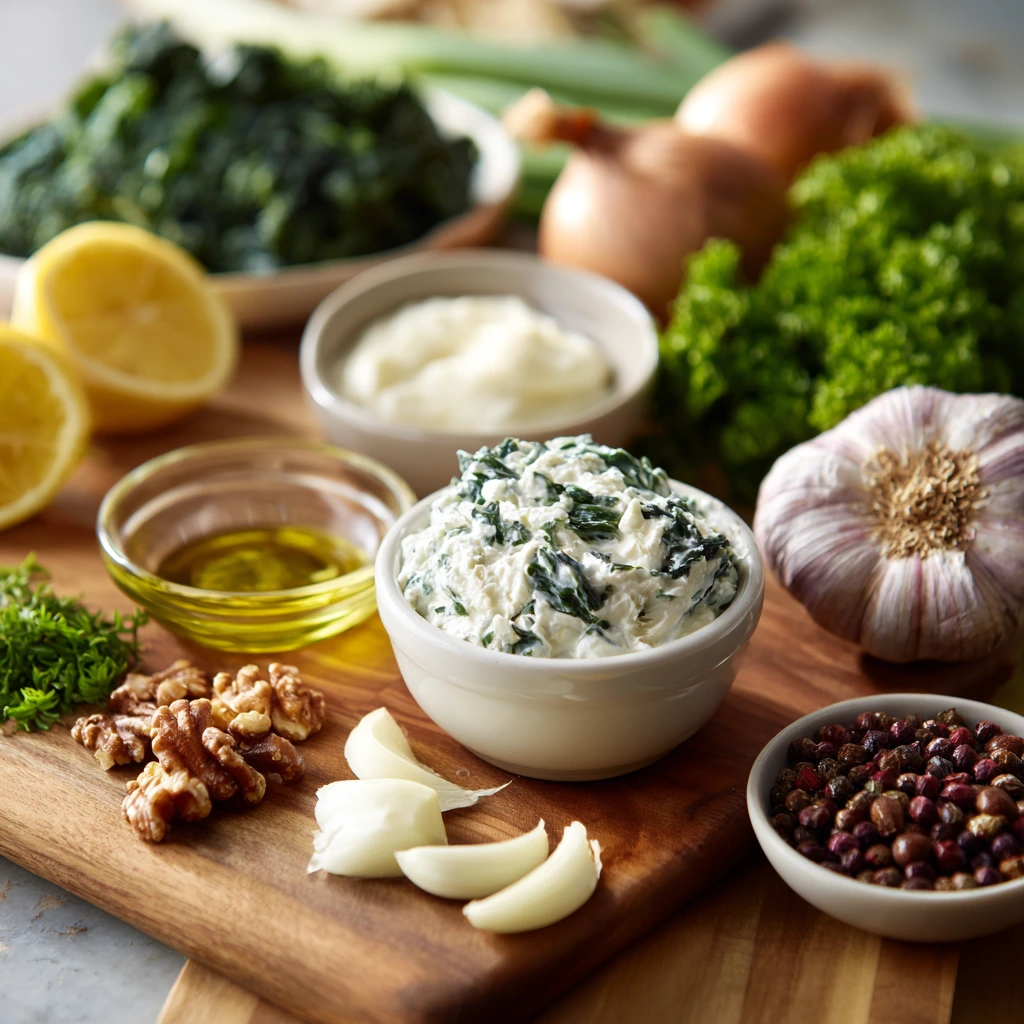 Creamy Knorr Spinach Dip served in a bread bowl with fresh vegetables and crackers