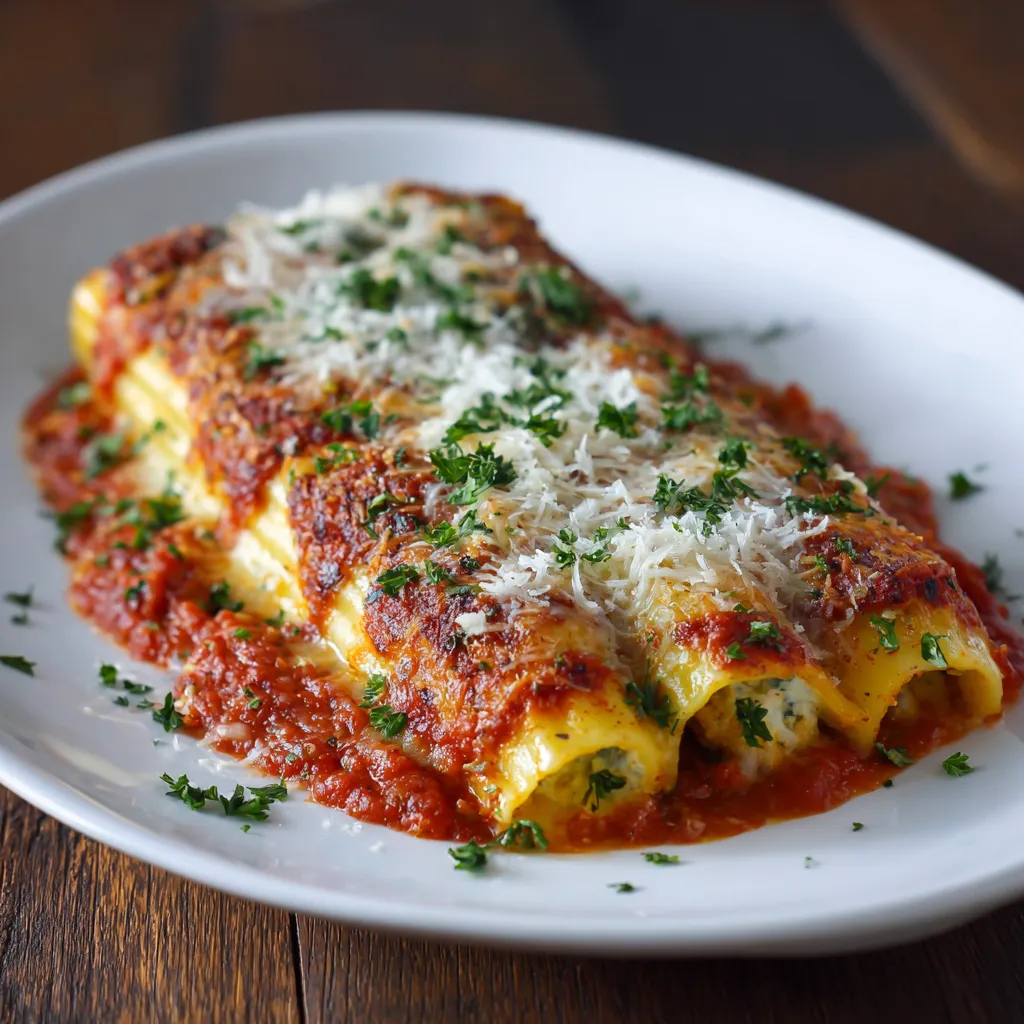 Perfect baked manicotti filled with creamy ricotta cheese and topped with golden melted mozzarella and rich tomato sauce