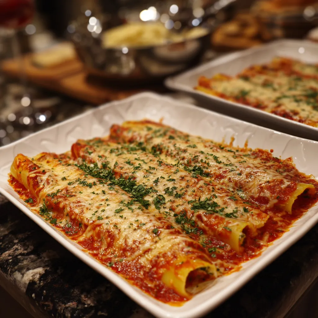 Perfect baked manicotti filled with creamy ricotta cheese and topped with golden melted mozzarella and rich tomato sauce