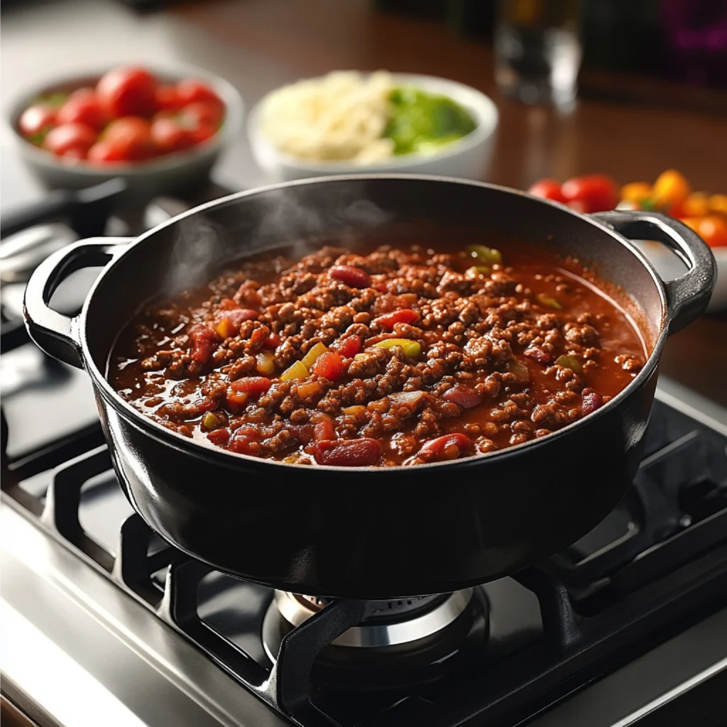 Crockpot Chili Recipe made with tender chuck roast, beans, and tomatoes in a slow cooker