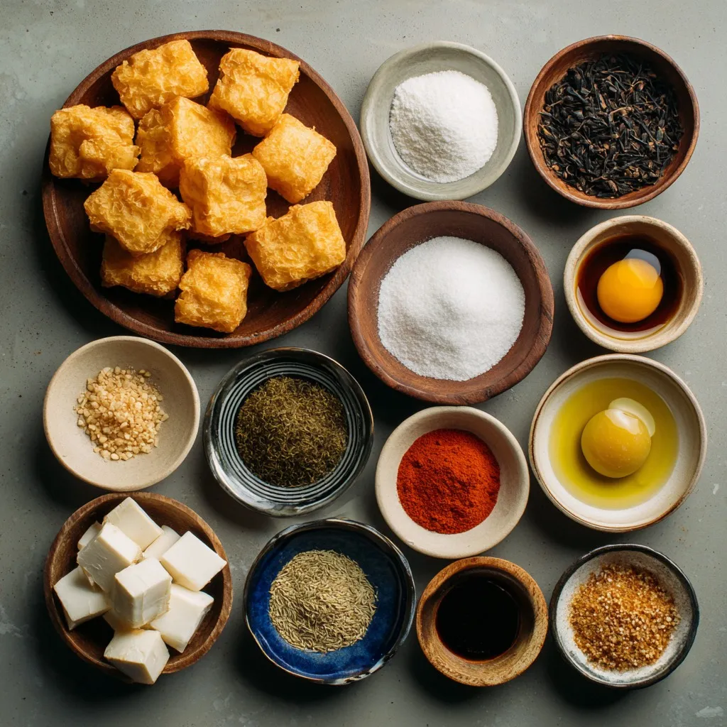 A plate of golden fried tauhu, freshly cooked to perfection. Crispy, golden brown, and served with a tasty dipping sauce, perfect for any snack or side dish.