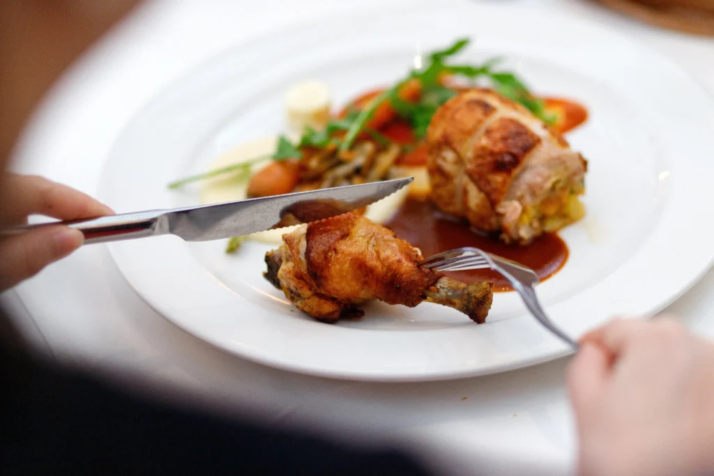 Juicy chicken legs baked until golden and tender on a serving plate