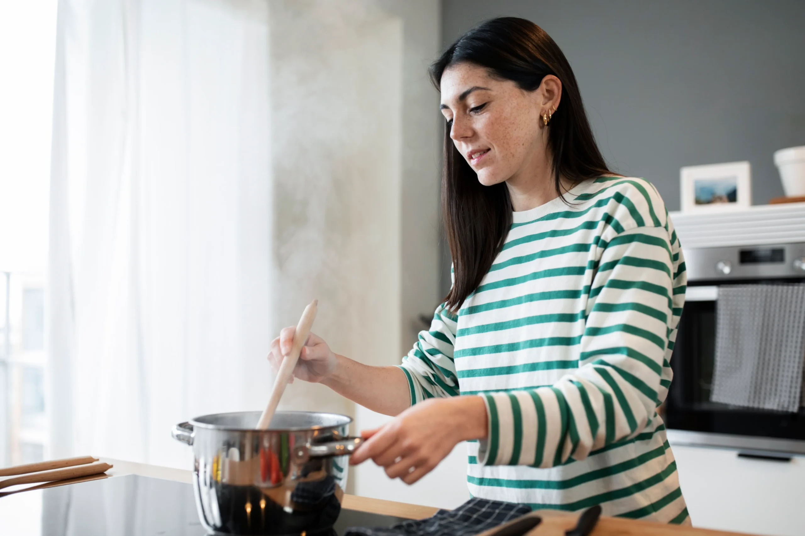 Creamy crockpot soup simmering slowly with potatoes and herbs