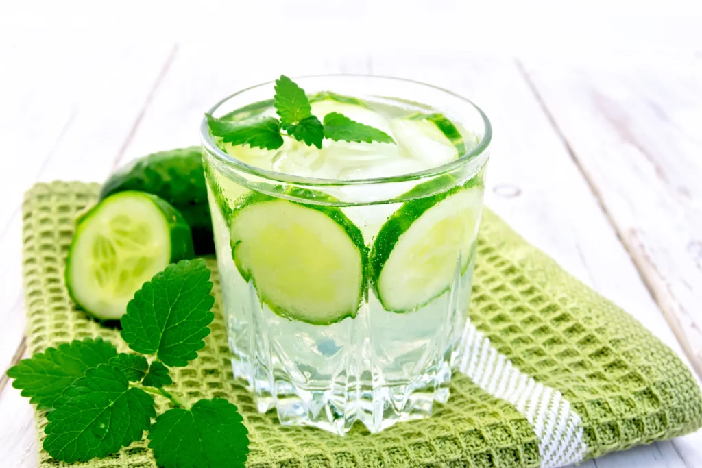 Cucumber & Mint Detox Water
Cucumber and Mint Detox Water in a glass with fresh ingredients