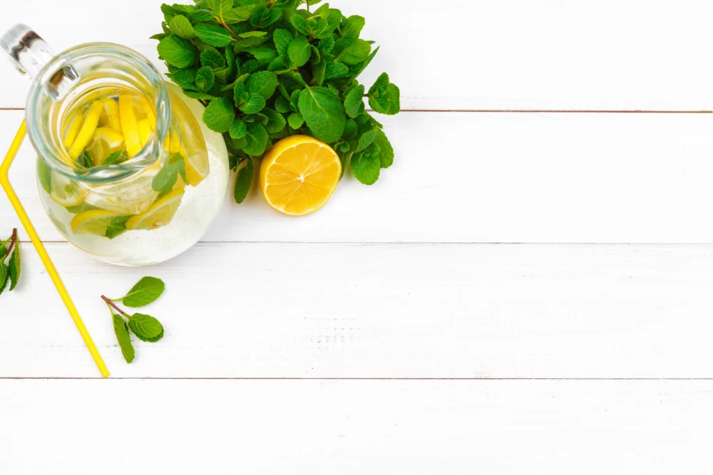 Fresh lemon balm leaves used in a soothing and refreshing herbal tea recipe for beginners