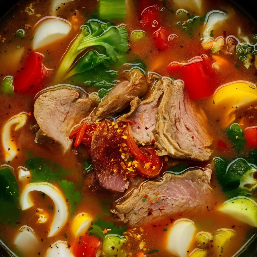 Beef Stew with Root Vegetables
A steaming bowl of hearty beef stew with chunks of tender beef, carrots, potatoes, and parsnips, garnished with fresh herbs, ready to serve.