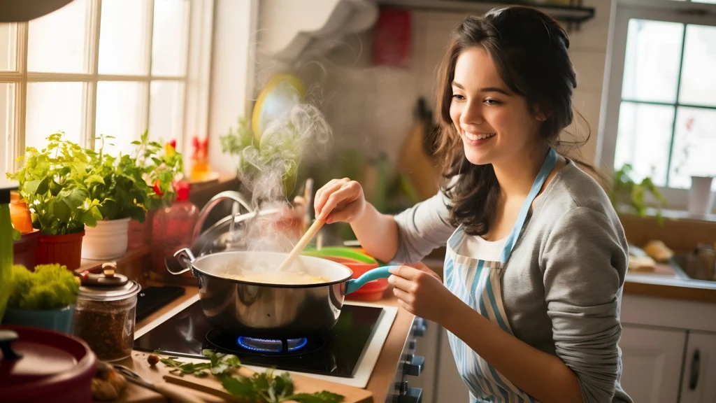 A steaming bowl of hearty beef stew with chunks of tender beef, carrots, potatoes, and parsnips, garnished with fresh herbs, ready to serve.