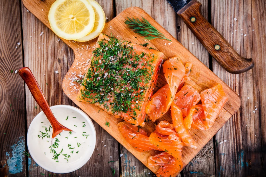 Homemade Smoked Salmon Recipe on Wooden Board