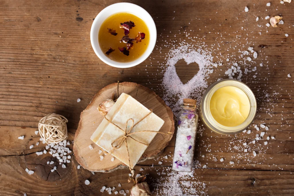 Lavender honey shortbread cookies arranged on a plate with dried lavender and honey, styled for a romantic special occasion dessert