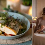 Healthy Mahi Mahi recipe with pan-seared fillet, lemon slices, and fresh herbs served with roasted vegetables.