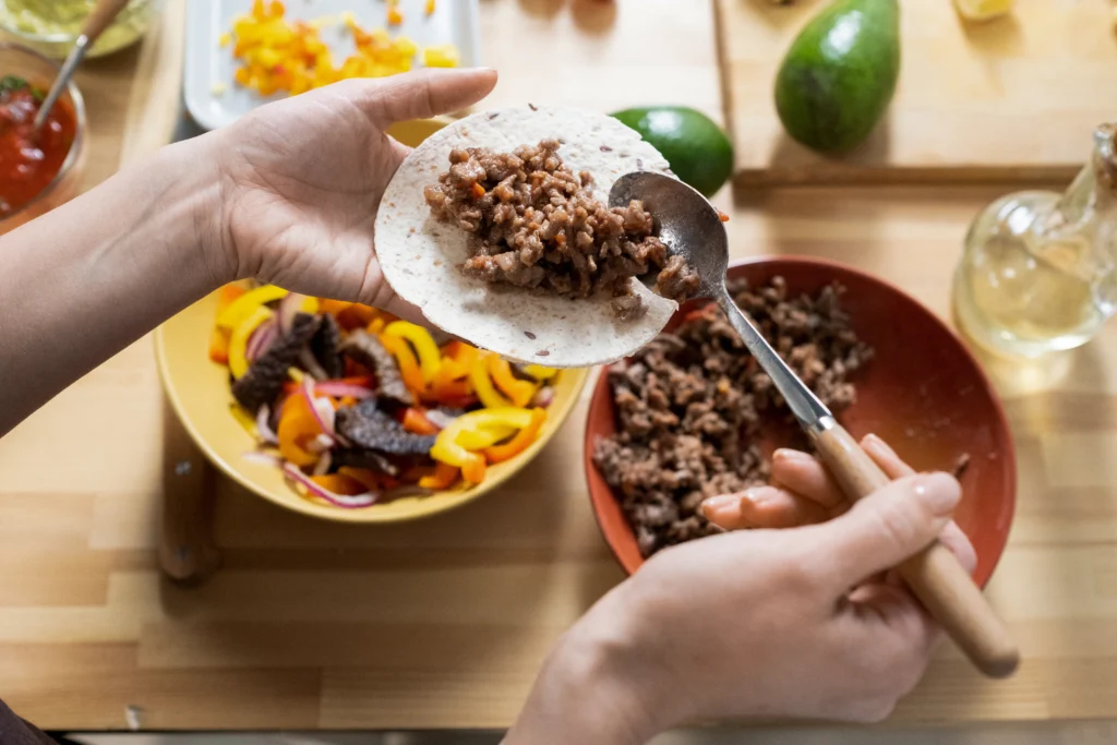Juicy, flavorful taco meat cooked with garlic and spices, ready to serve in tacos or taco bowls