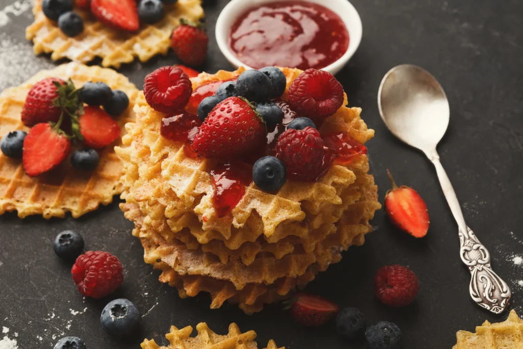 Homemade pizzelle cookies on a plate made with a foolproof pizzelle recipe for beginners