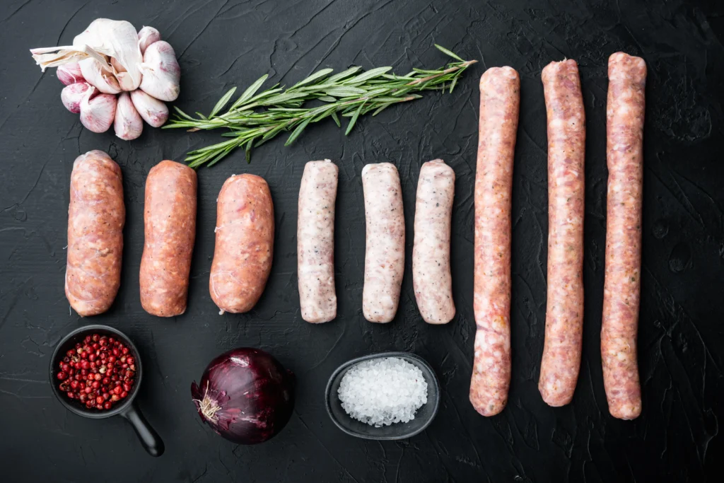 German-style bratwurst served with sauerkraut on a rustic plate, traditional sausage recipe with mustard and herbs