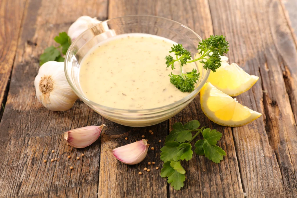 Vegan Garlic Aioli Recipe
Vegan garlic aioli in a small bowl, creamy and smooth, served with fresh herbs and dipping vegetables, egg-free and dairy-free sauce.