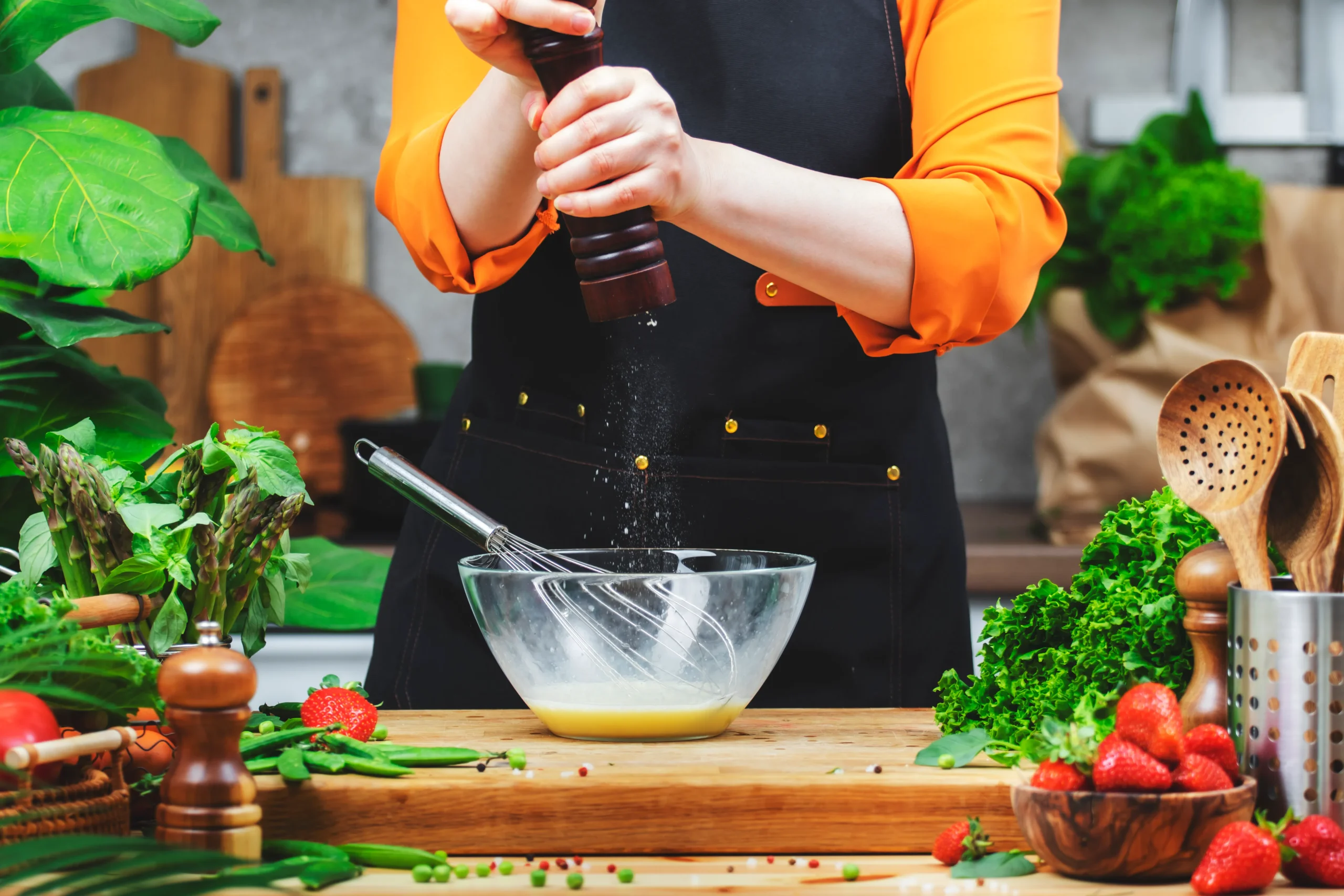 Vegan garlic aioli in a small bowl, creamy and smooth, served with fresh herbs and dipping vegetables, egg-free and dairy-free sauce.