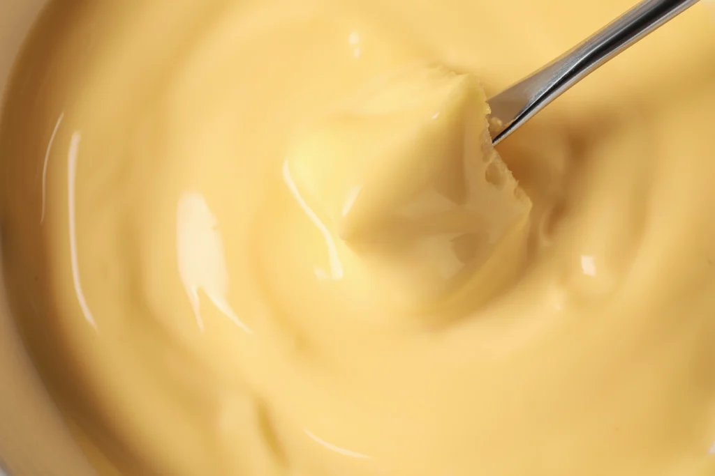 Cheddar cheese sauce recipe in a creamy pan, smooth and glossy melted sauce perfect for dipping and drizzling.